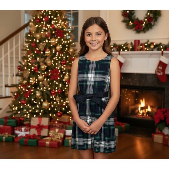 Polo Ralph Lauren Girls 6X Holiday Dress Green Navy Tartan Plaid Party NWT - Picture 1 of 12